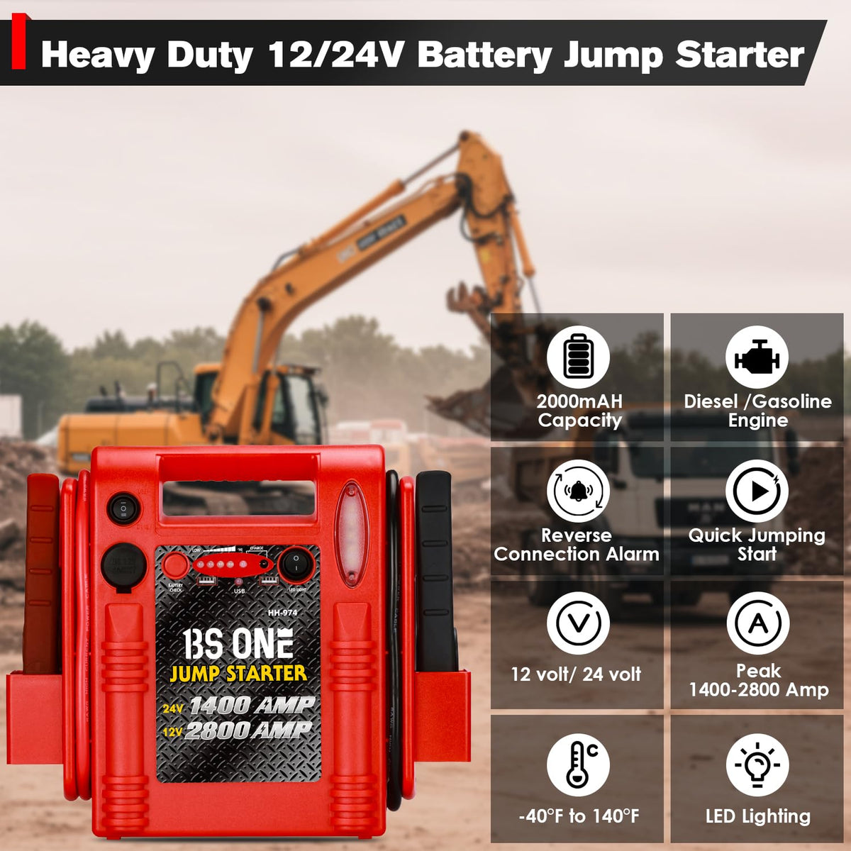 24V / 12V Heavy Duty Jump Starter with USB/DC Output and LED Light B67580