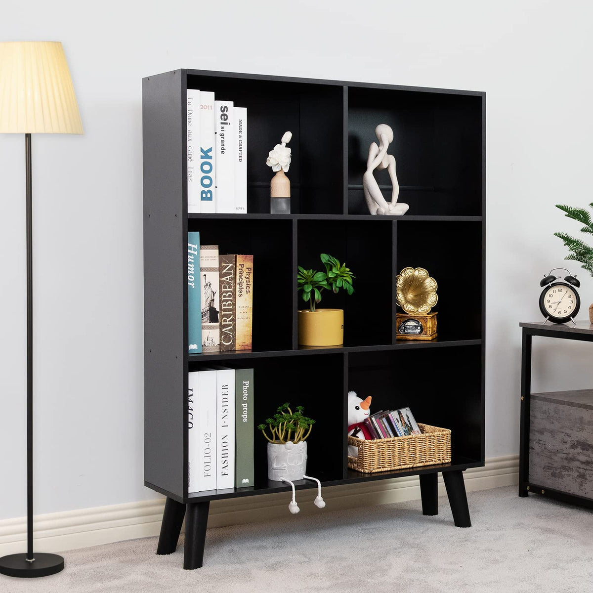 Black 3 Tier Wood Bookshelf U9748