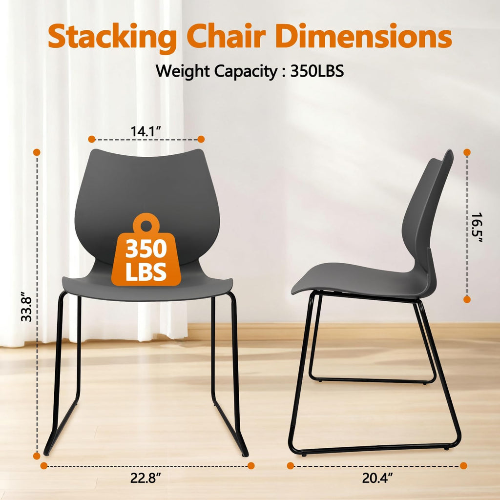 Stacking Chairs with Metal Legs Set of 12, Grey B458674