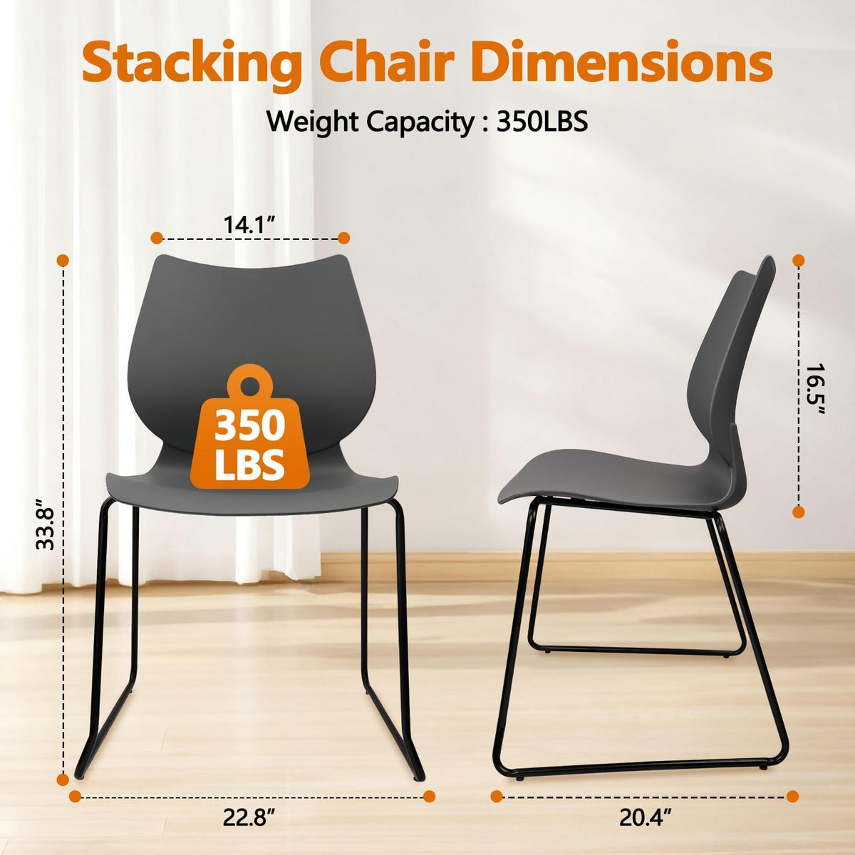 Stacking Chairs with Metal Legs Set of 12, Grey B458674