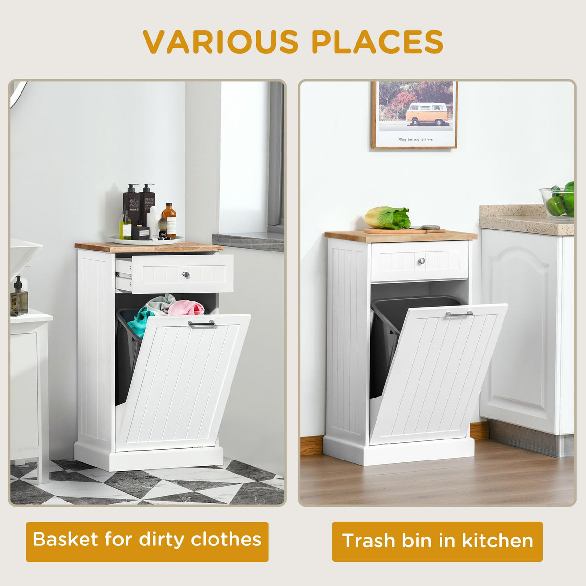 White Double Tilt-Out Trash & Recycling Cabinet W67228