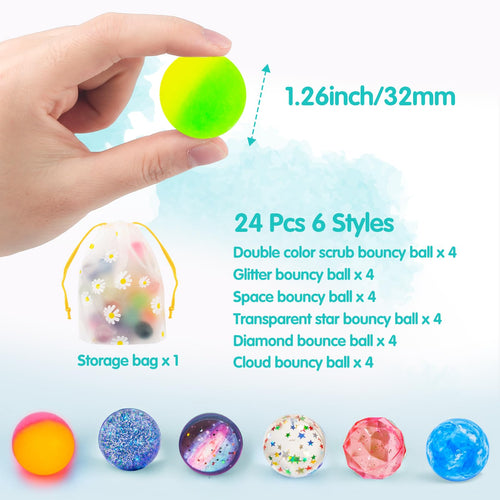 24 Pieces Bouncy Balls 32mm 6 Styles O8590