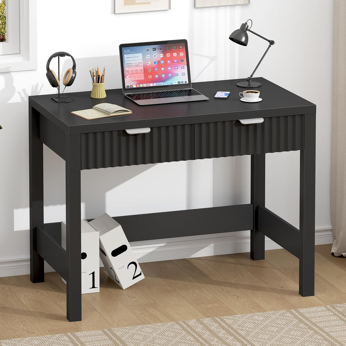 32 Inch Fluted Computer Desk with 2 Drawers D3836