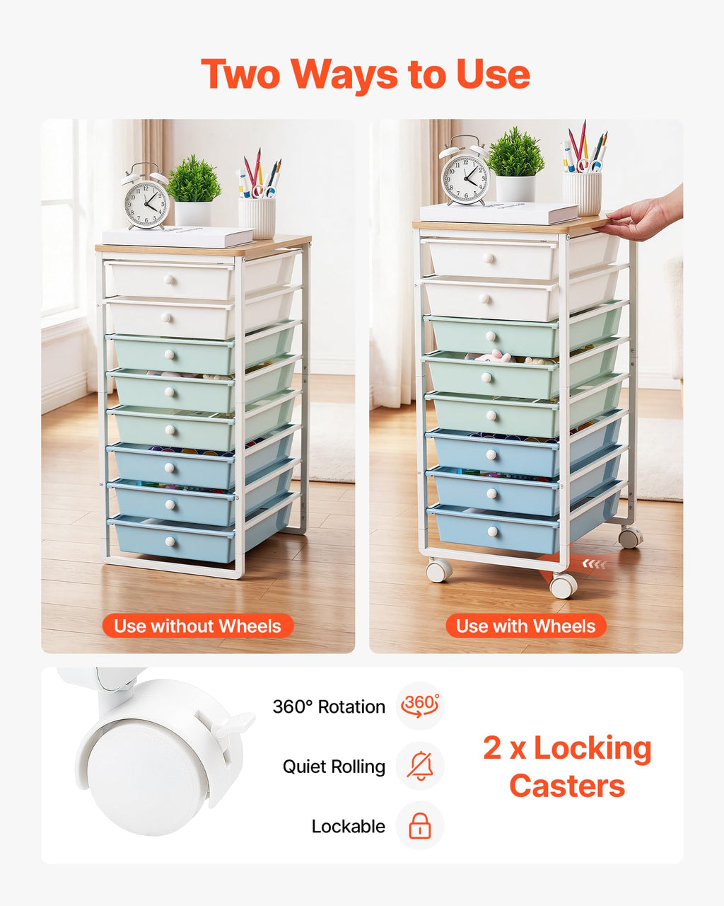 8 Drawer Rolling Storage Cart with Wood Top Y5191