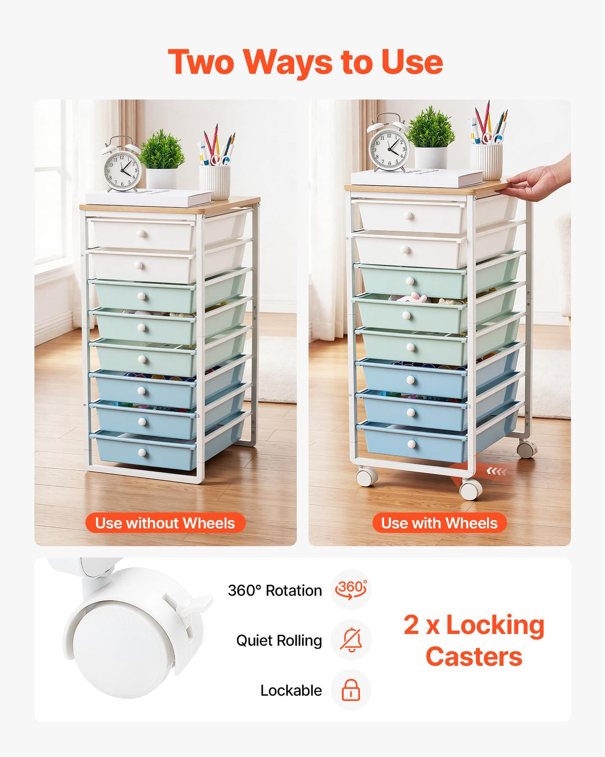 8 Drawer Rolling Storage Cart with Wood Top Y5191