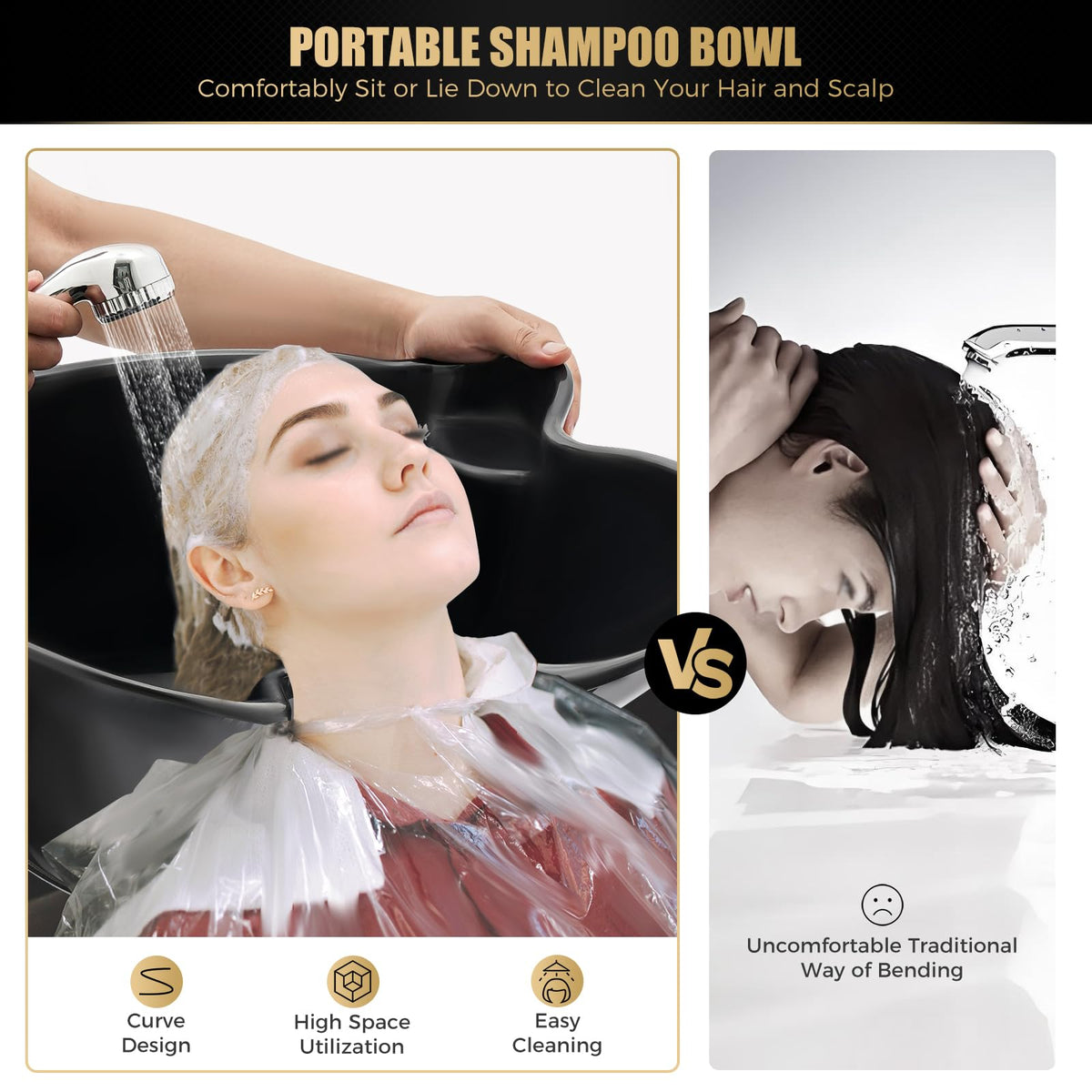 Portable 20L Hair Washing Shampoo Bowl Basin Black Z7989