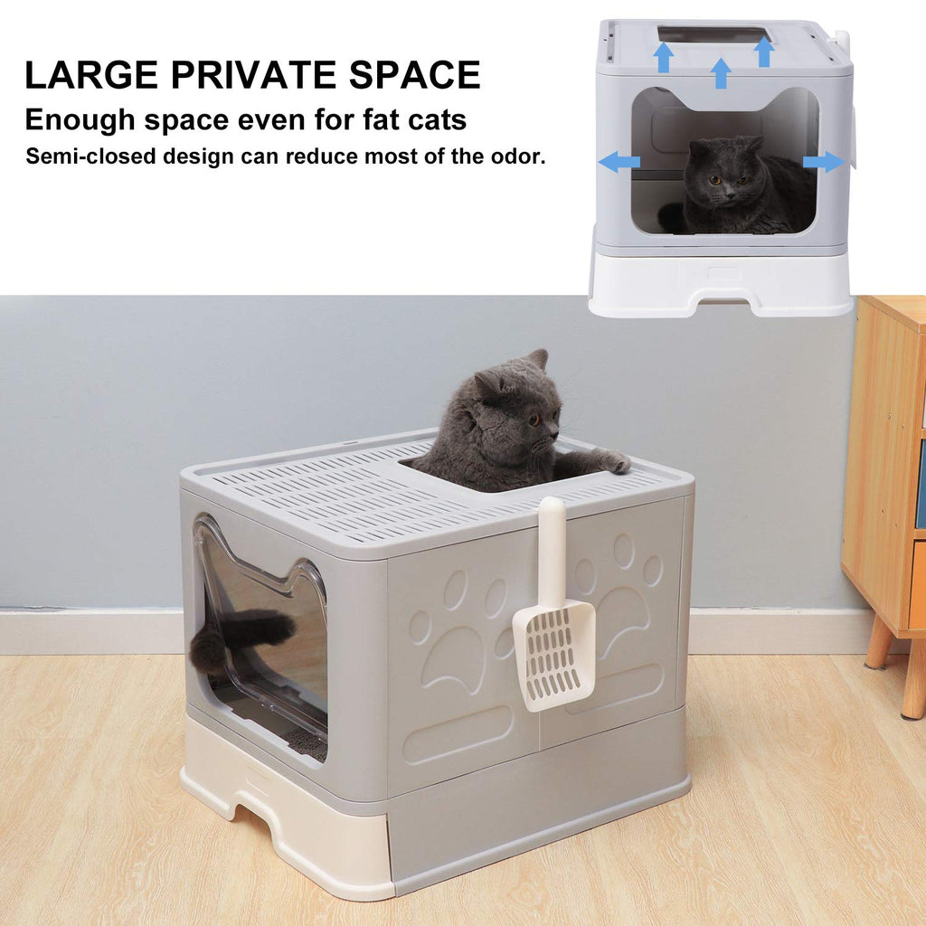 Large Foldable Cat Litter Box with Lid and Scoop A59188