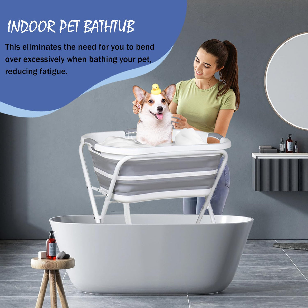 Portable Collapsible Elevated Pet Tub with Built-in Drainage System L8116