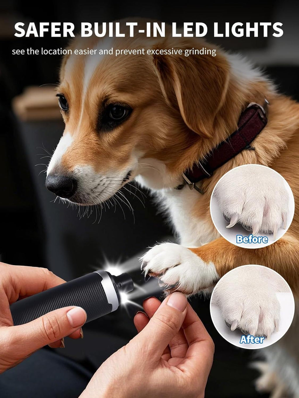 3 Speed Silent Rechargeable Pet Nail Grinder with 2 LED Lights W313