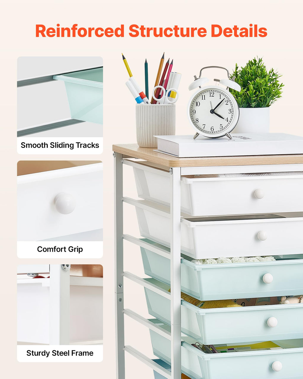 8 Drawer Rolling Storage Cart with Wood Top Y5191