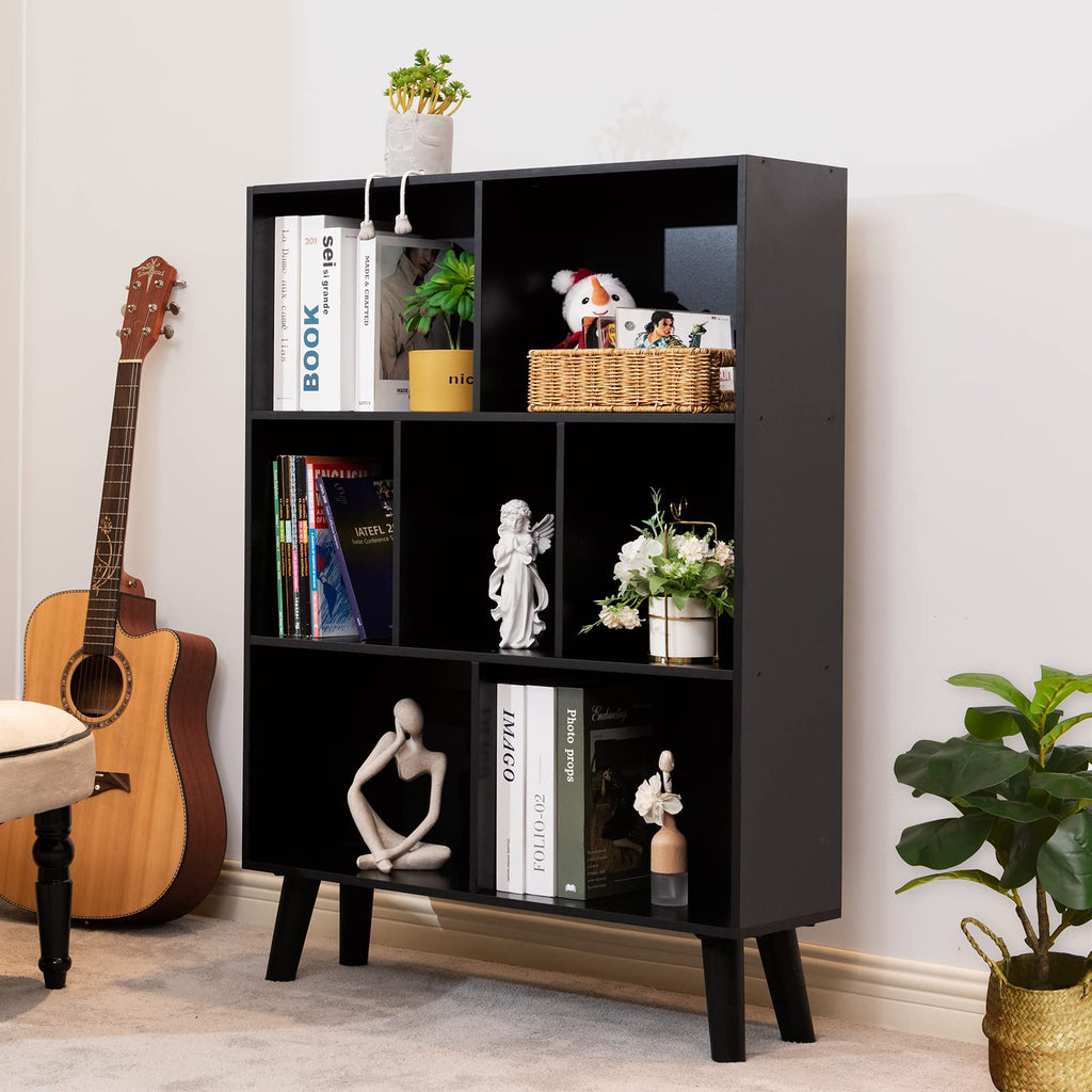 Black 3 Tier Wood Bookshelf U9748