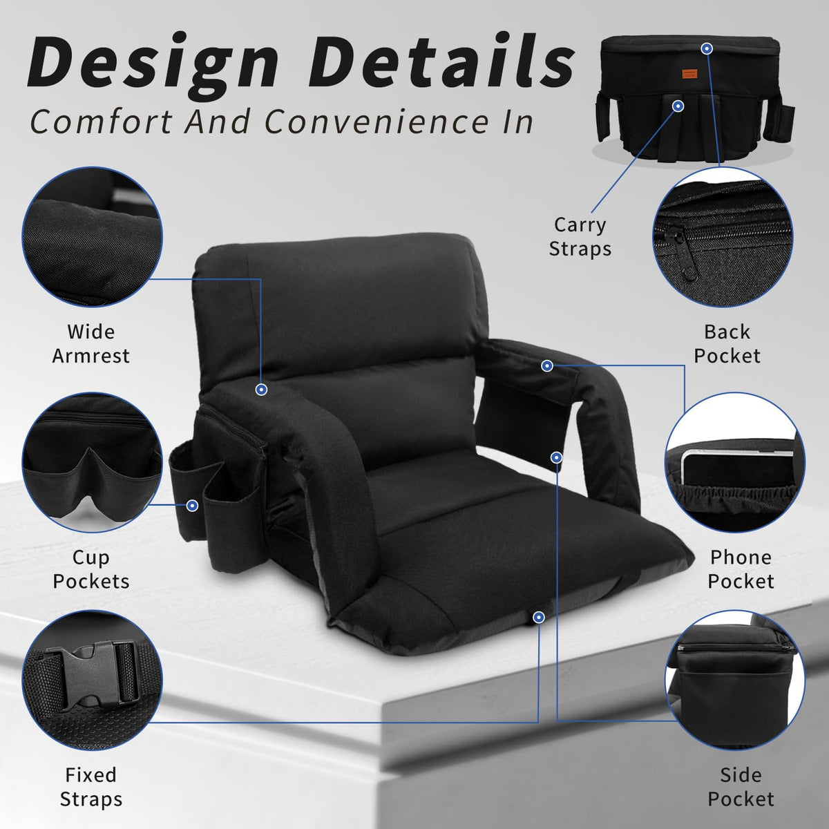 Black 25" Wide Stadium Seat with Back Support Z76308