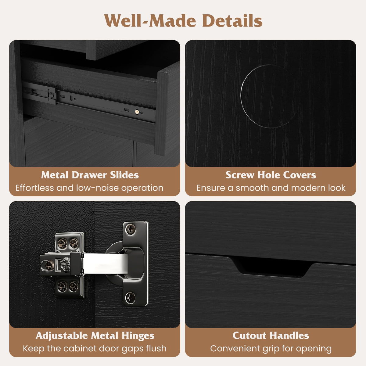 Black 4-Drawer Rolling File Cabinet V4881
