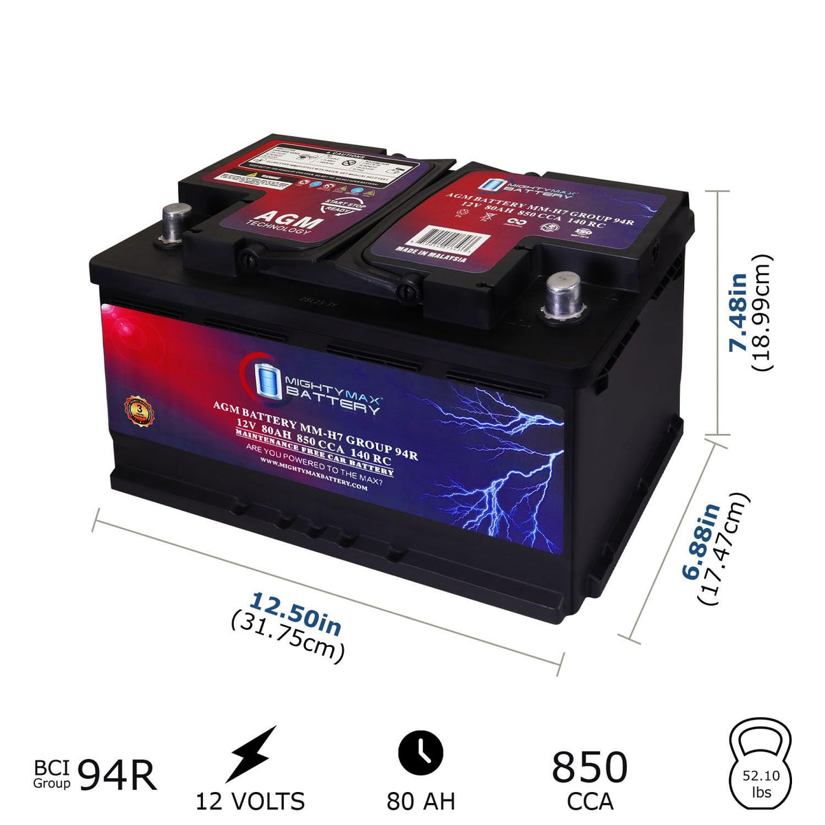 12V 80AH 850 CCA Replacement Battery C53743