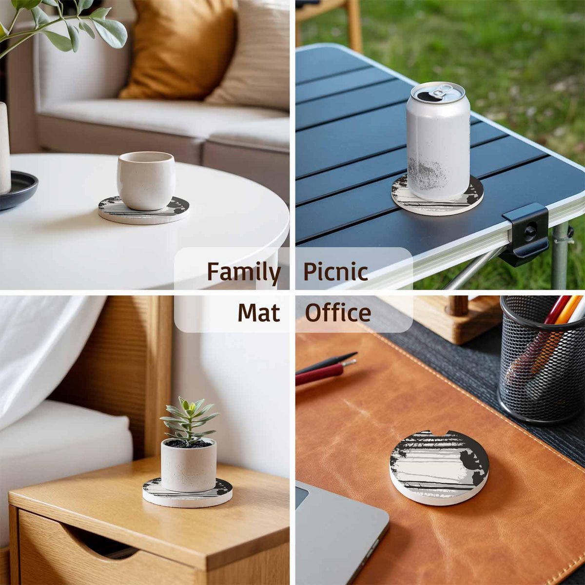 Black Ceramic Stone Car Coasters Set of 2 M307613