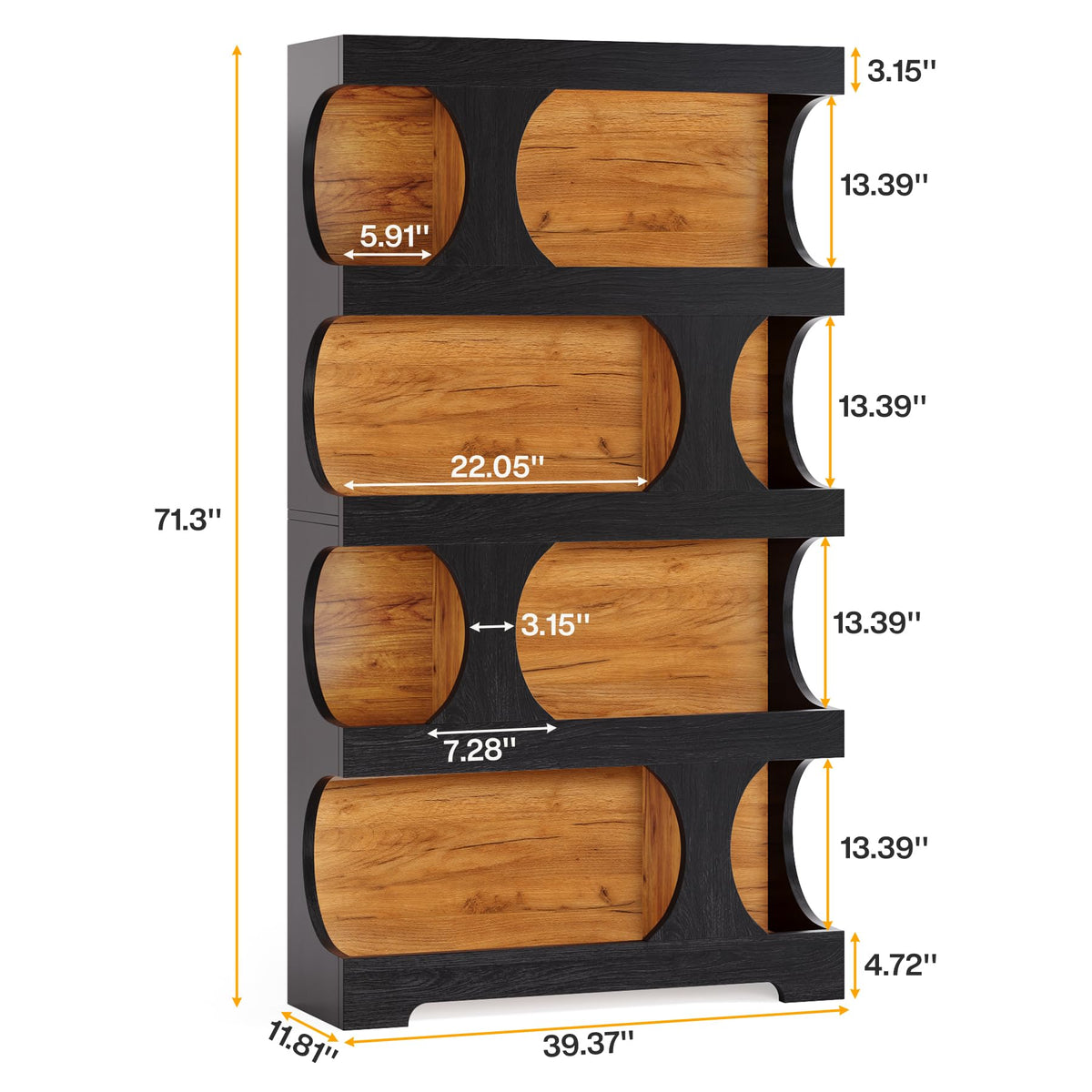 71" Tall 4-Tier S-Shaped Wood Bookcase O242