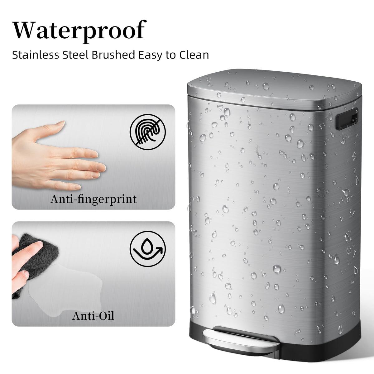 13 Gallon Fingerprint Proof Stainless Steel Trash Can with Lid C589