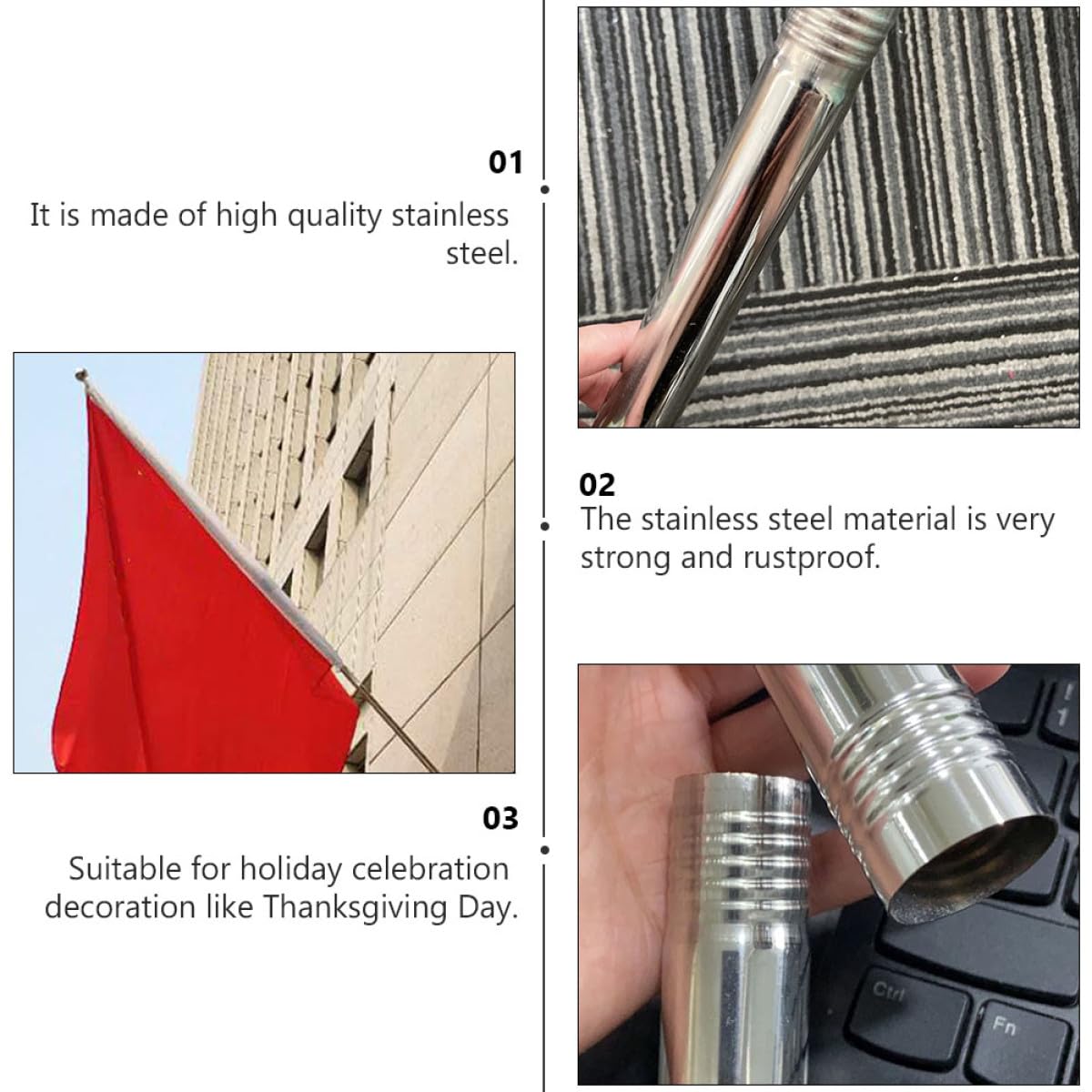2pcs Stainless Steel Flag Pole Set 1.5m Rustproof H358