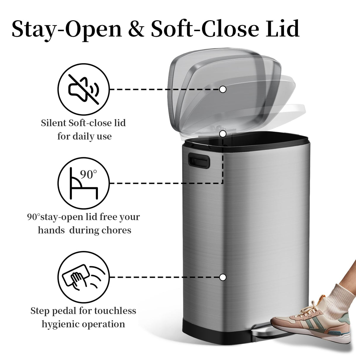 13 Gallon Fingerprint Proof Stainless Steel Trash Can with Lid C589