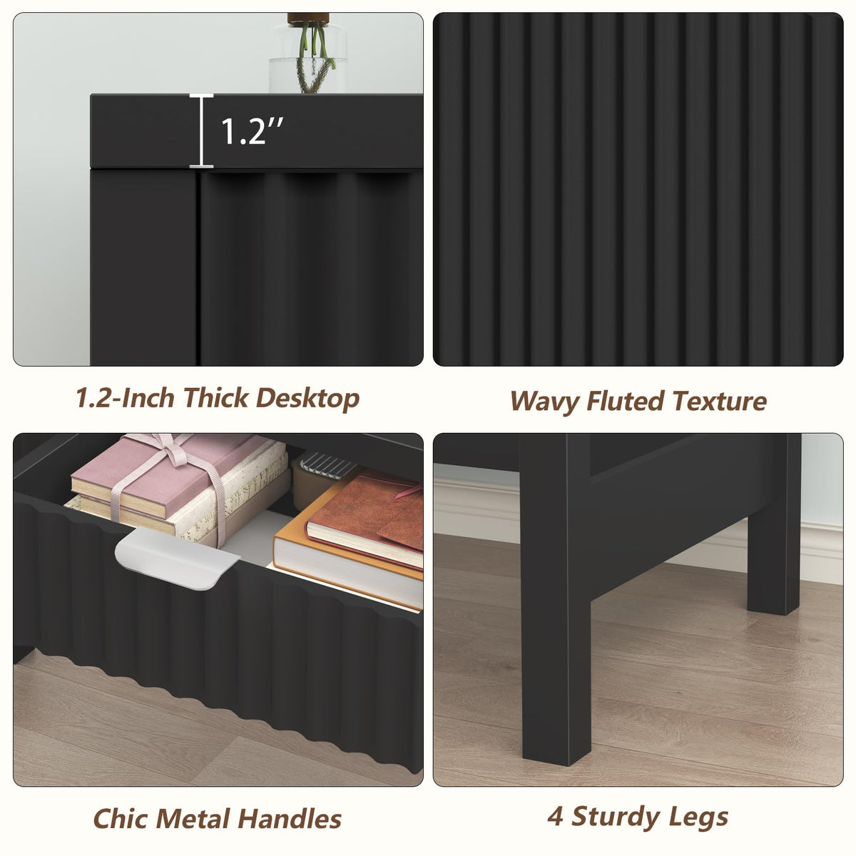 32 Inch Fluted Computer Desk with 2 Drawers D3836