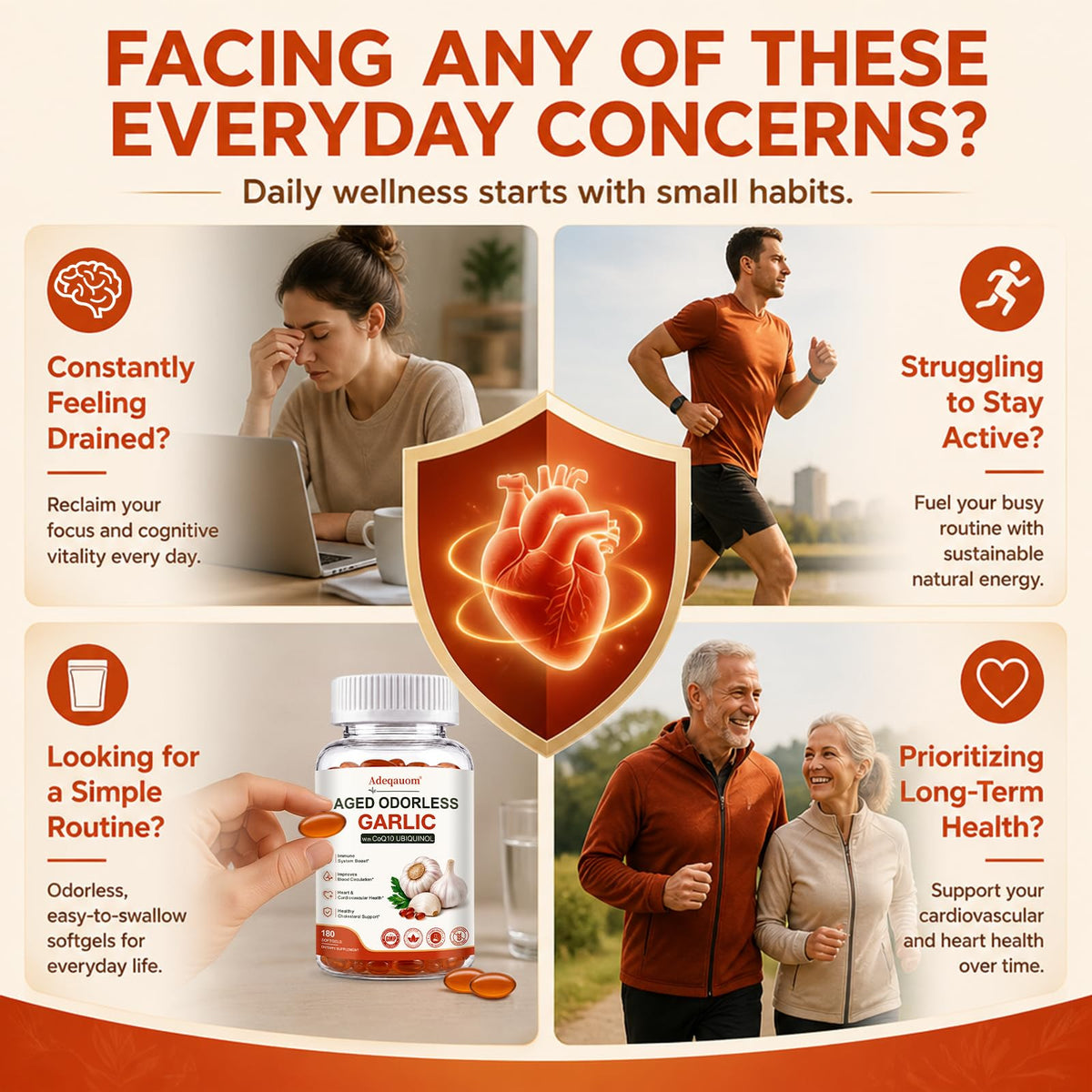 Aged Garlic Extract 1200 mg Softgels with CoQ10 Ubiquinol & Vitamin K2 180 Counts U93790