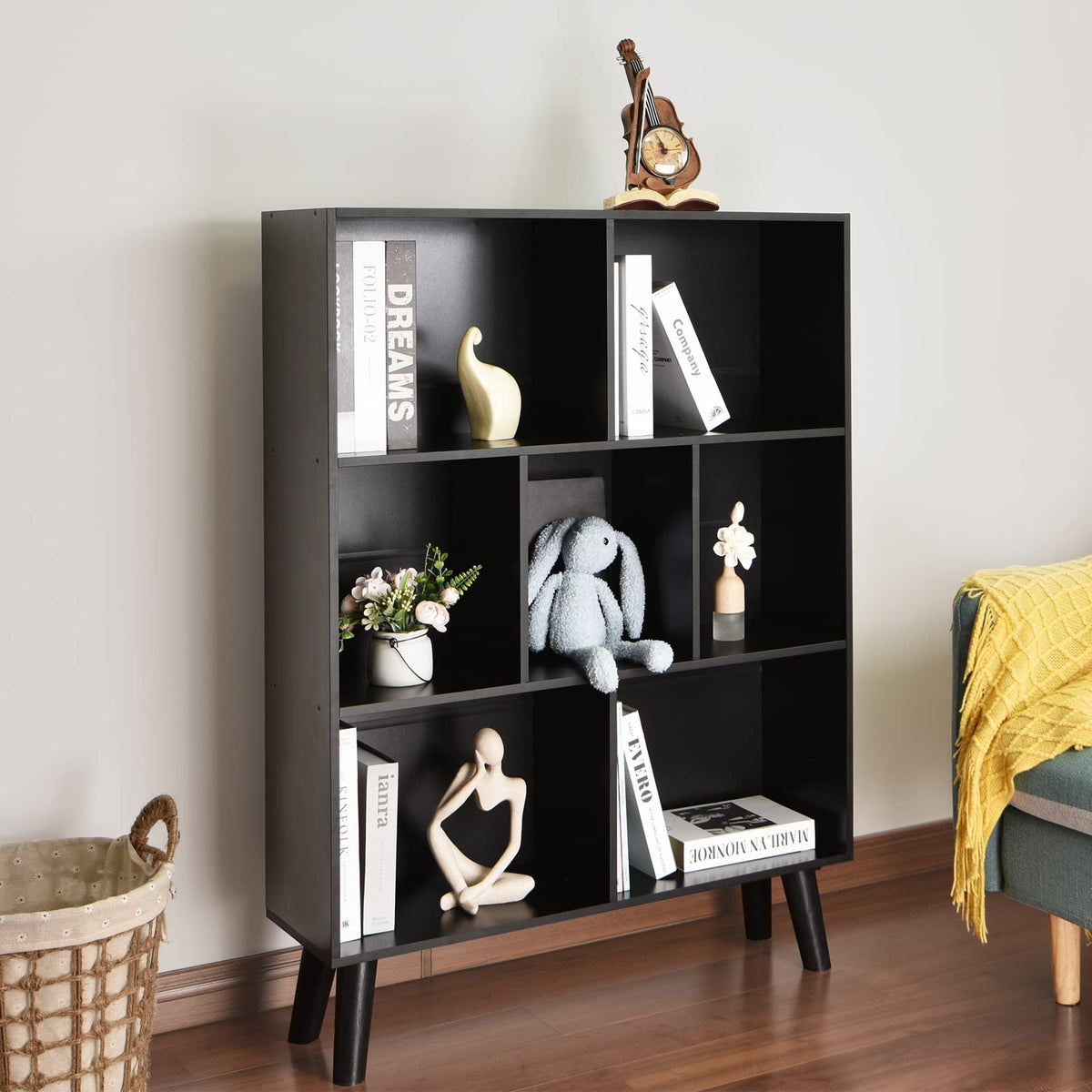 Black 3 Tier Wood Bookshelf U9748