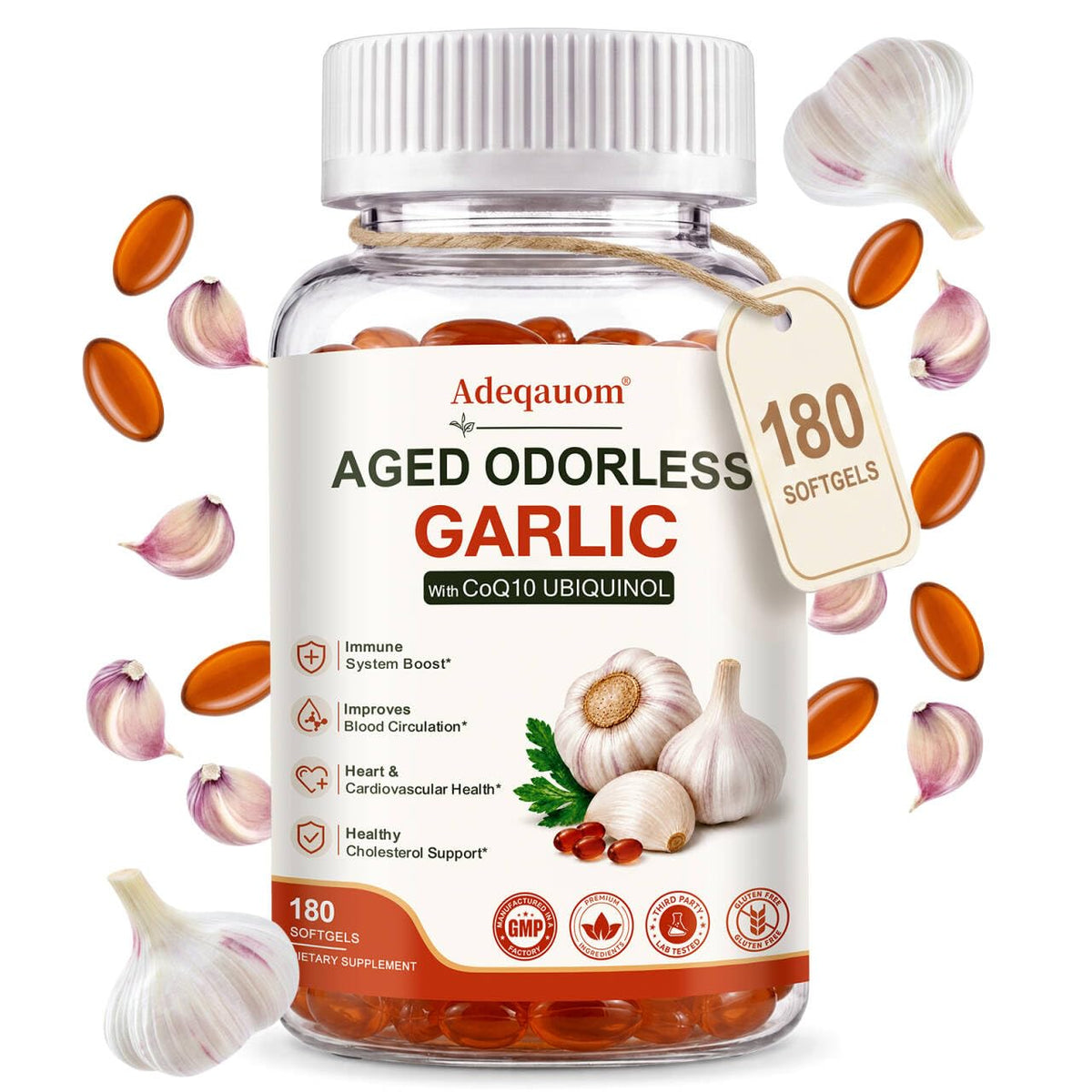 Aged Garlic Extract 1200 mg Softgels with CoQ10 Ubiquinol & Vitamin K2 180 Counts U93790
