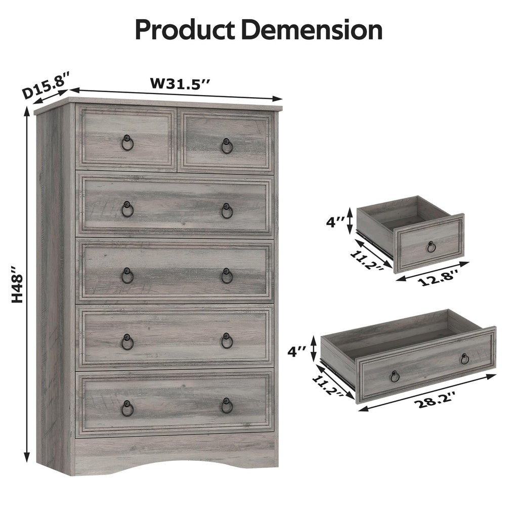 48'' Tall Grey 6 Drawer Dresser E7881