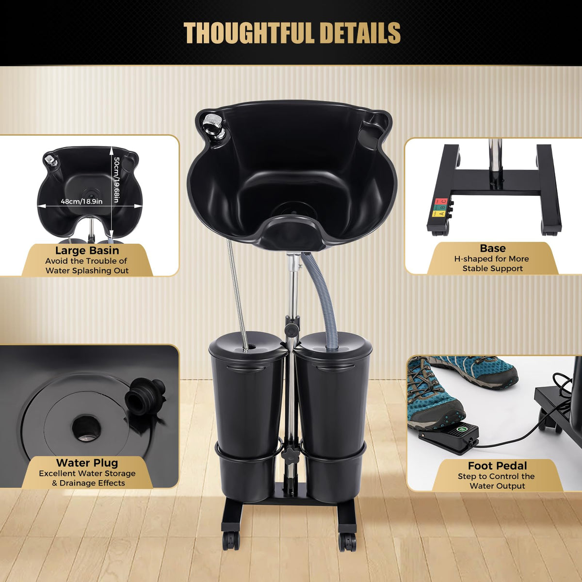 Portable 20L Hair Washing Shampoo Bowl Basin Black Z7989