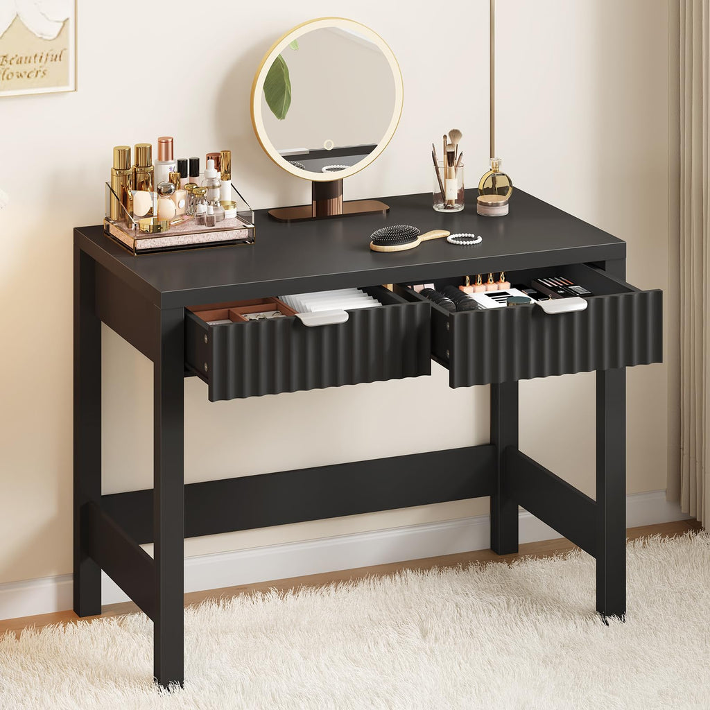 32 Inch Fluted Computer Desk with 2 Drawers D3836
