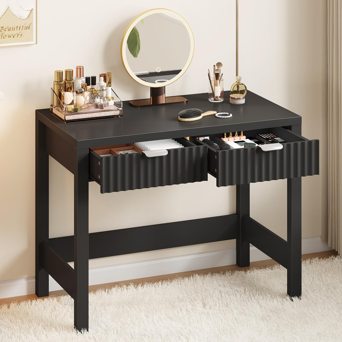 32 Inch Fluted Computer Desk with 2 Drawers D3836