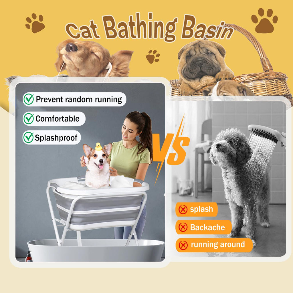 Portable Collapsible Elevated Pet Tub with Built-in Drainage System L8116