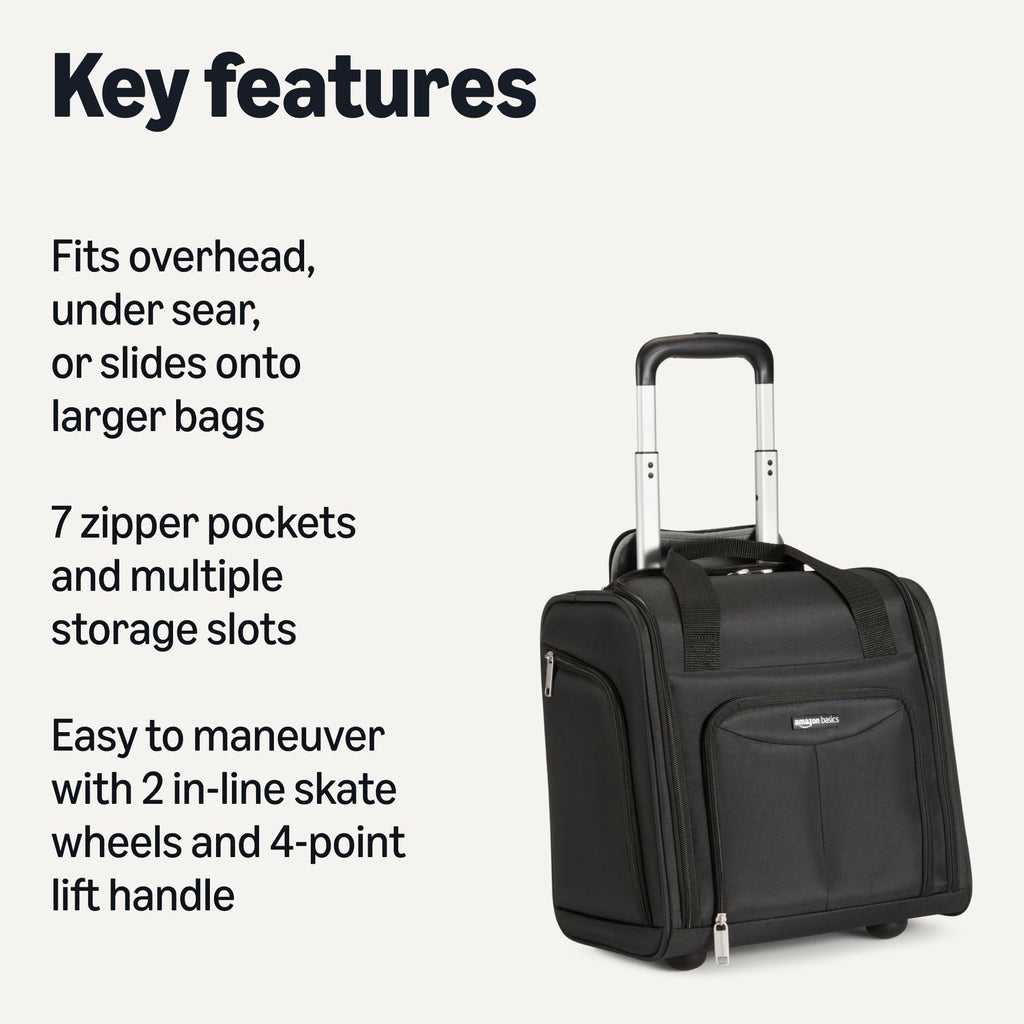 Underseat Carry-On Luggage with Wheels and Handle, 14" Rolling Travel Bag, Black M653727