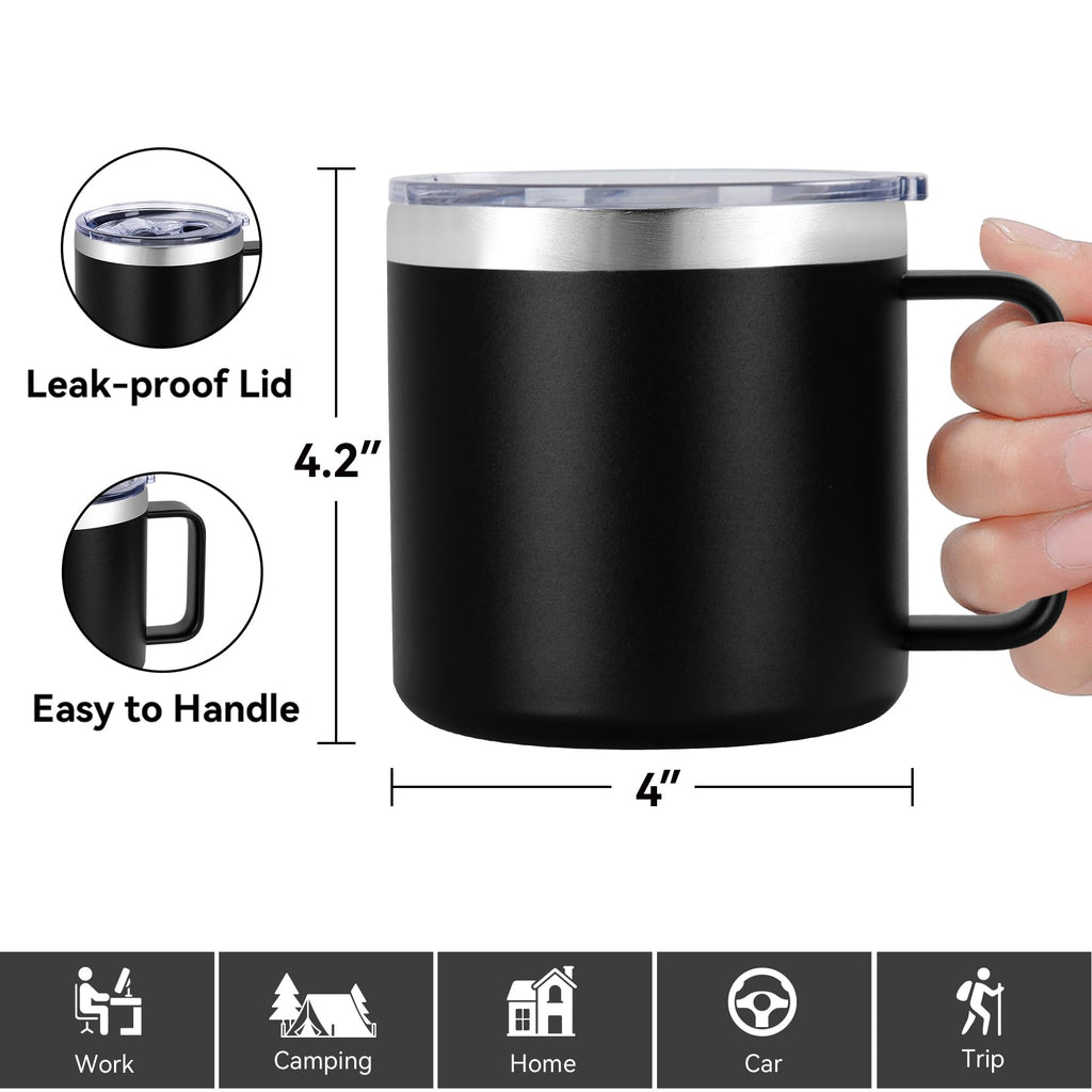 14 oz Insulated Stainless Steel Travel Coffee Mug with Handle and Lid W76726