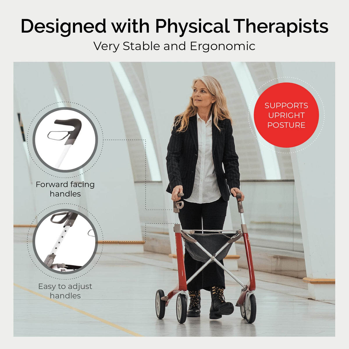 Carbon Ultralight Rollator Walker, 10.6 lbs, Oyster White, Compact P937