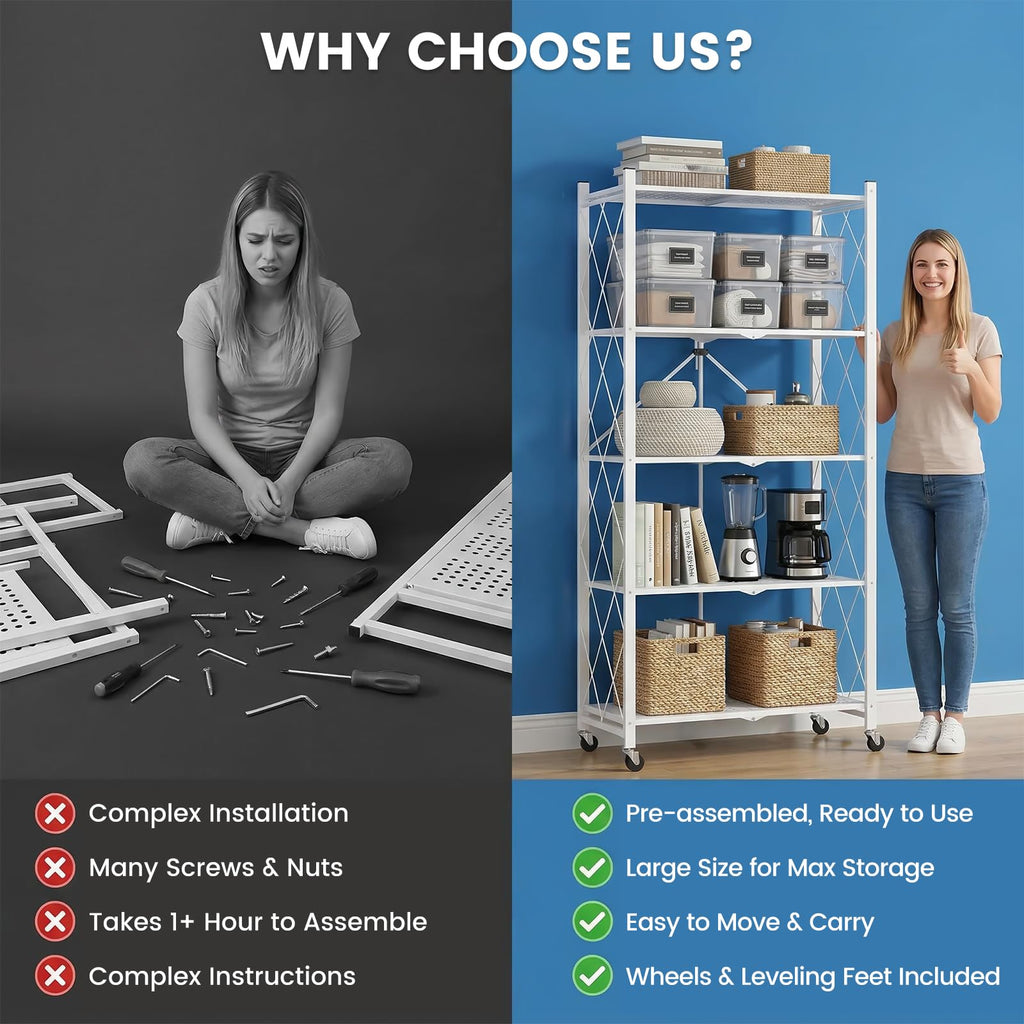 70.7" H 5 Tier Metal Storage Shelves on Wheels Q736749