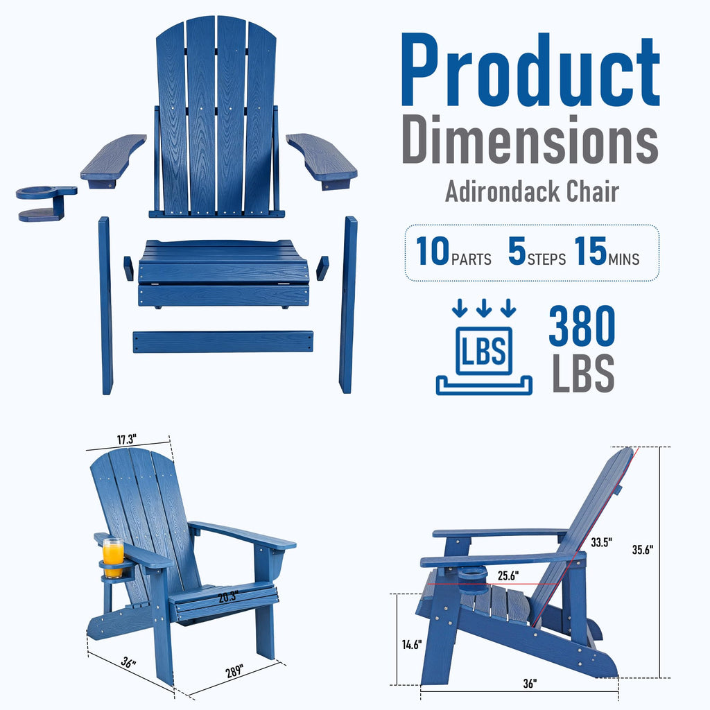 Blue HDPE Adirondack Chair with Cup Holders B636