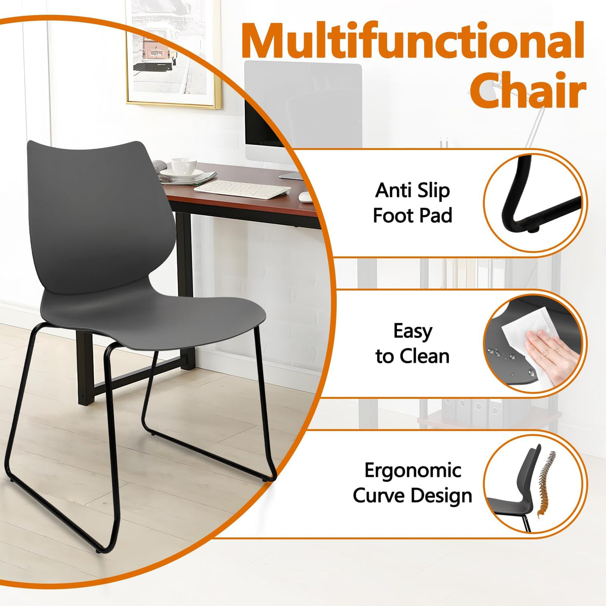 Stacking Chairs with Metal Legs Set of 12, Grey B458674