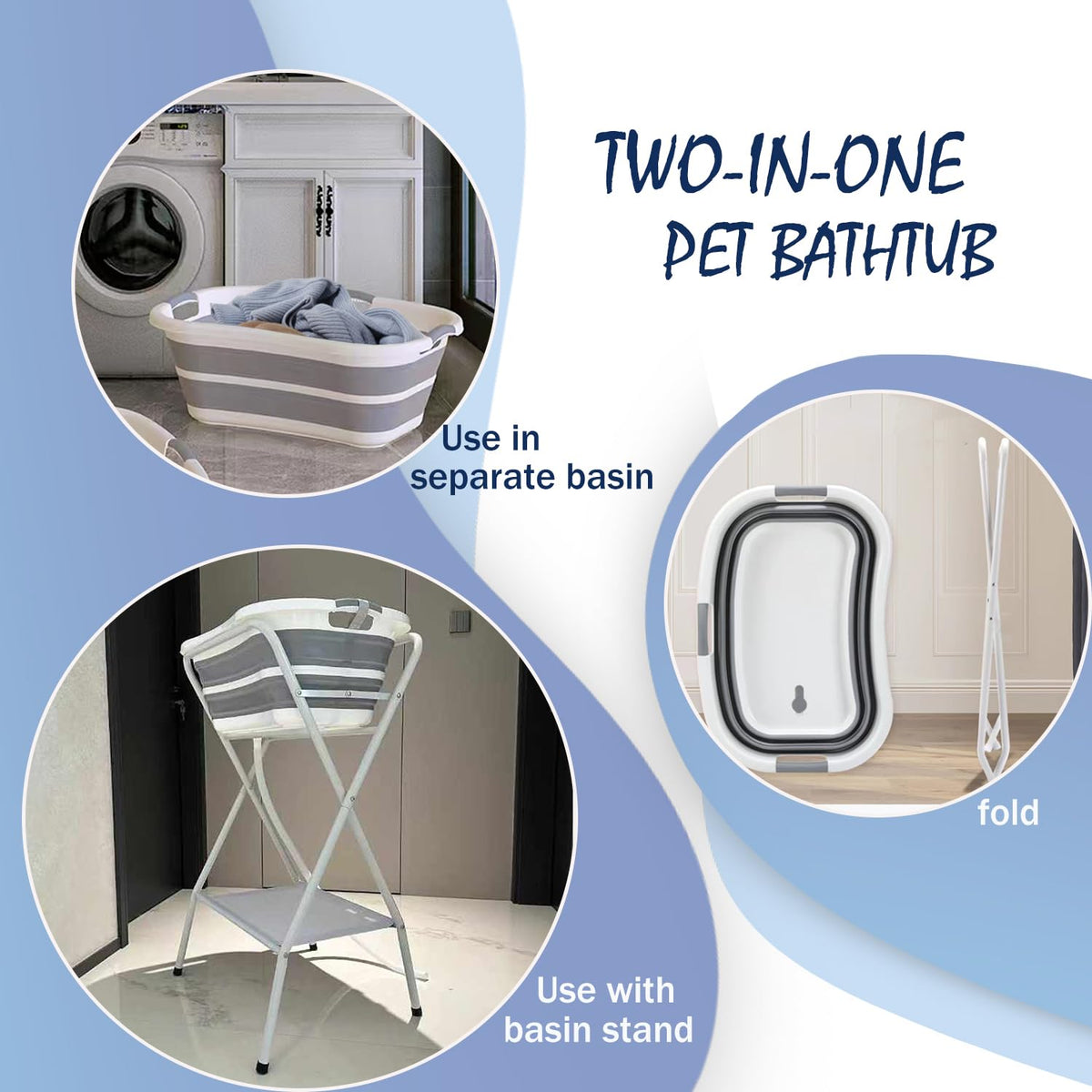 Portable Collapsible Elevated Pet Tub with Built-in Drainage System L8116