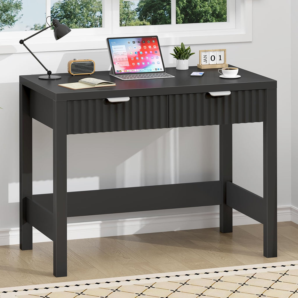 32 Inch Fluted Computer Desk with 2 Drawers D3836