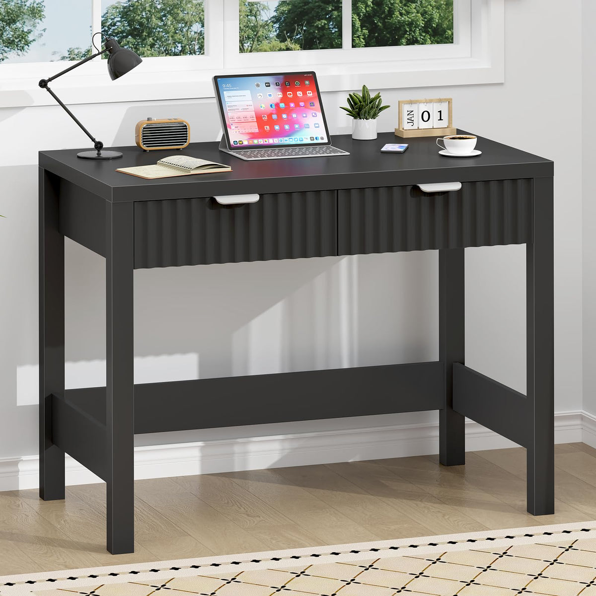 32 Inch Fluted Computer Desk with 2 Drawers D3836