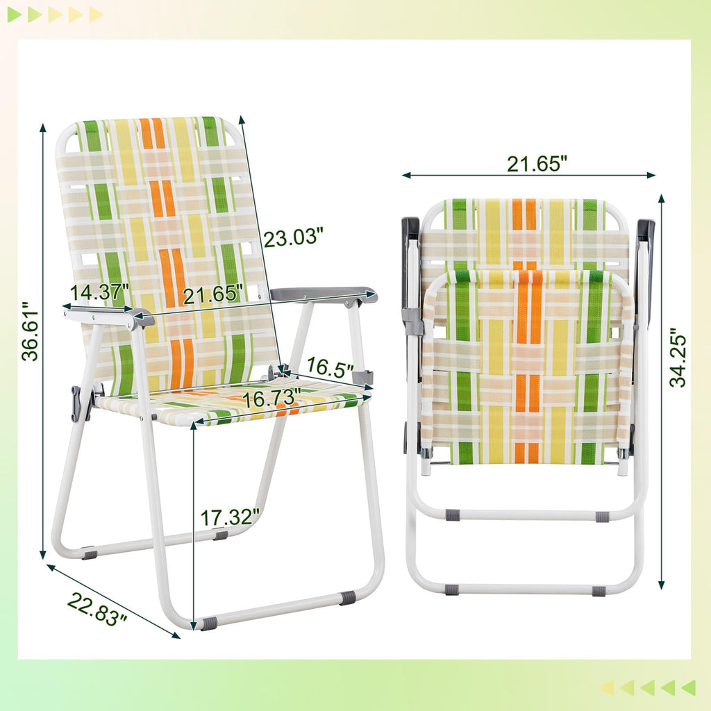Set of 2 Webbed Folding Beach Chairs Yellow & Green Y307