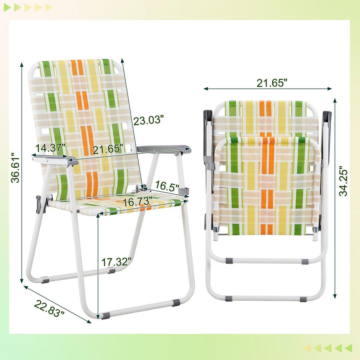 Set of 2 Webbed Folding Beach Chairs Yellow & Green Y307