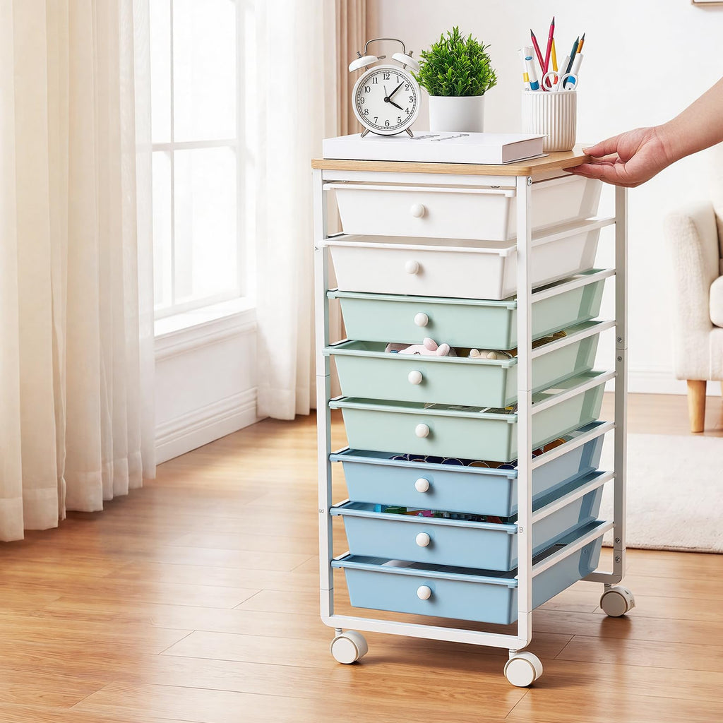 8 Drawer Rolling Storage Cart with Wood Top Y5191
