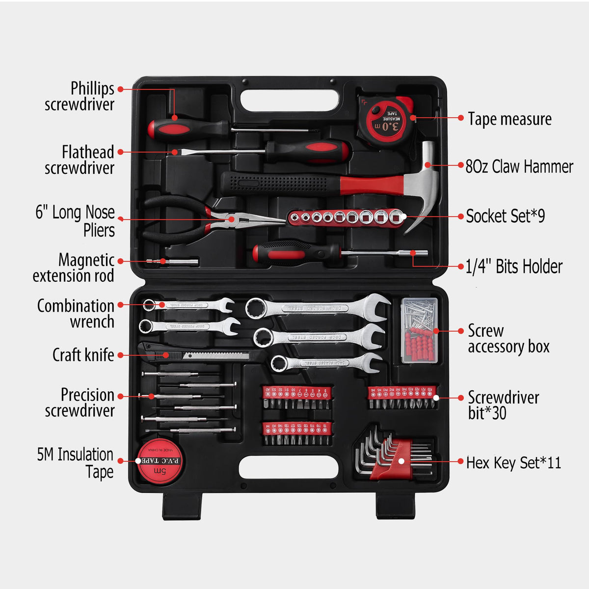 146-Piece Household Tool Kit with Storage ToolBox K7123