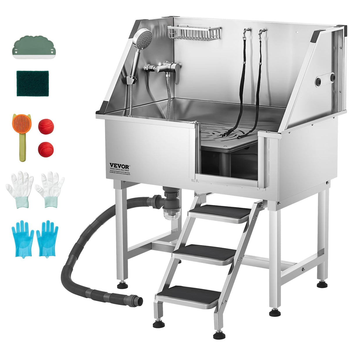 38 Inch Stainless Steel Dog Washing Station with Hot & Cold Faucet T7547