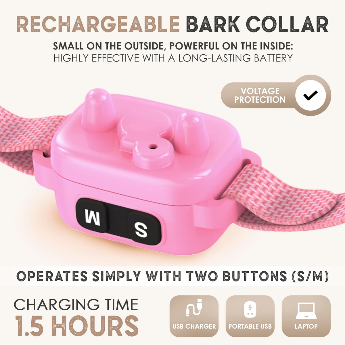 No Shock Rechargeable Bark Collar for Small Dogs 5-15 lbs P252