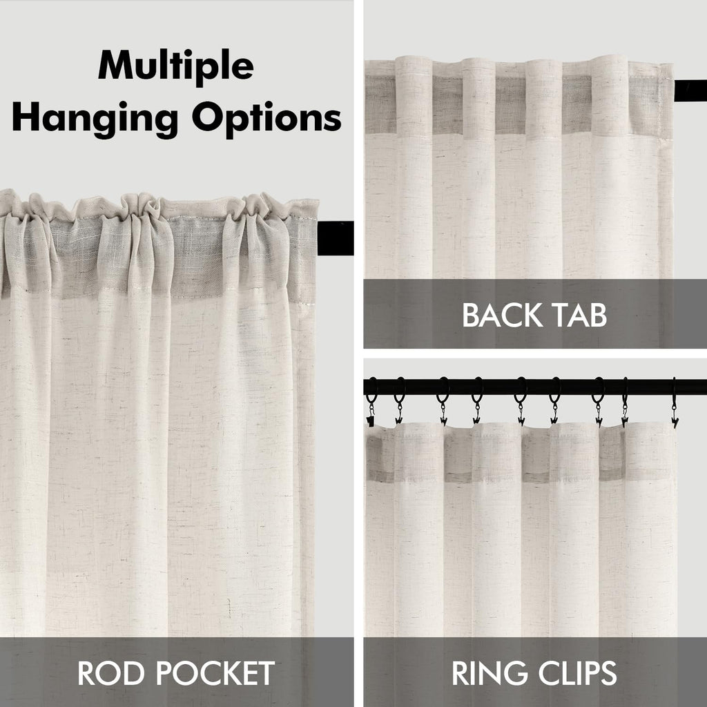 Natural White Semi Sheer Linen Curtains 120 inch 2 Panels X94609