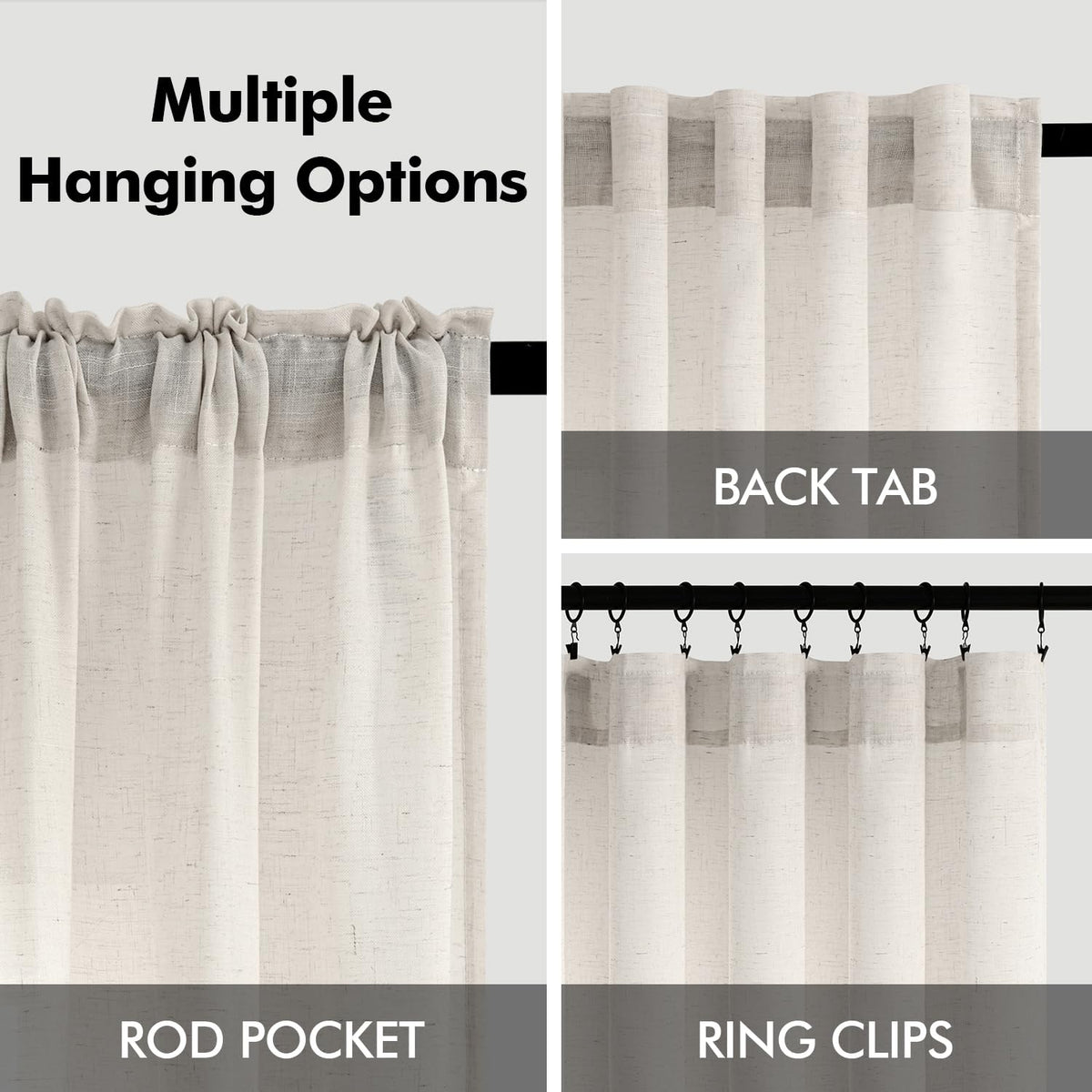 Natural White Semi Sheer Linen Curtains 120 inch 2 Panels X94609