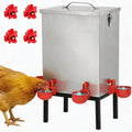 3 Gallon Stainless Steel Chicken Waterer with Cups & Nipples L9754